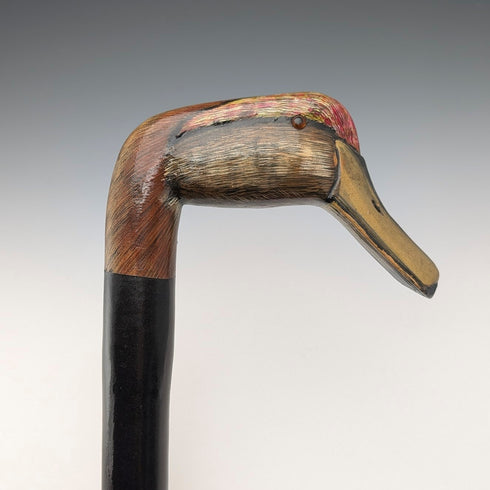 英国ヴィンテージ 極太ブラックシャフト 彩色ダッグヘッドハンドル ステッキ 94cm