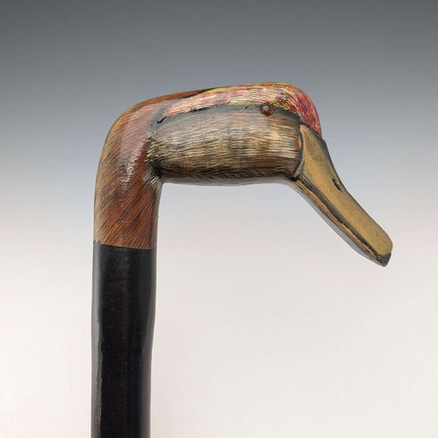 英國復古粗黑桿手杖,配彩繪鴨嘴柄,94厘米