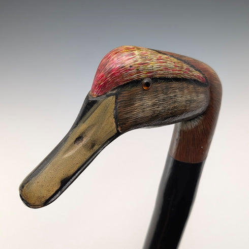 英国ヴィンテージ 極太ブラックシャフト 彩色ダッグヘッドハンドル ステッキ 94cm