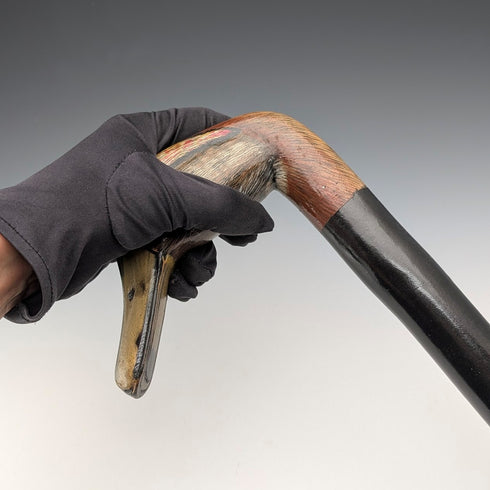 英国ヴィンテージ 極太ブラックシャフト 彩色ダッグヘッドハンドル ステッキ 94cm