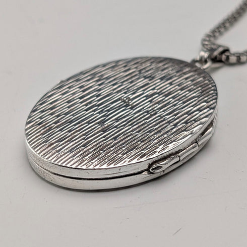 British Vintage Sterling Silver Oval Locket Pendant with Sterling Silver Necklace, 19g Total, DJ
