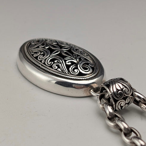 復古純銀鏤空吊墜和粗純銀紅豆鍊項鍊,總計 28 克,POM