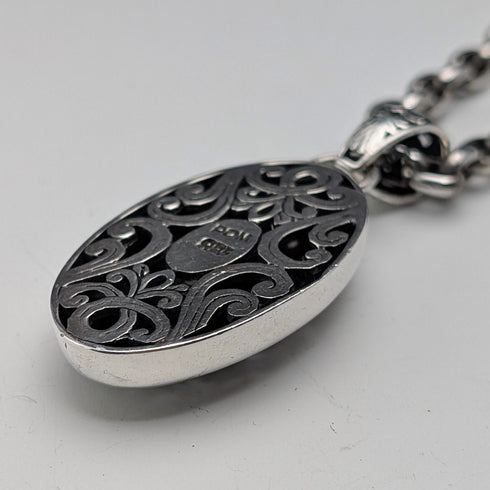 復古純銀鏤空吊墜和粗純銀紅豆鍊項鍊,總計 28 克,POM