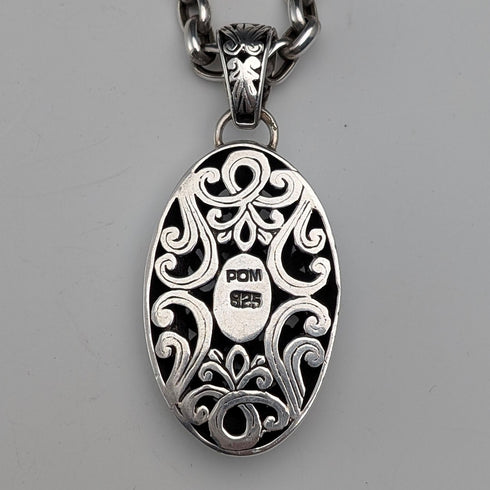 復古純銀鏤空吊墜和粗純銀紅豆鍊項鍊,總計 28 克,POM