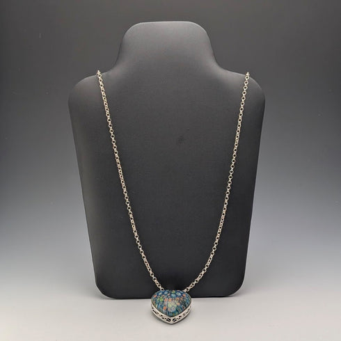 復古千花玻璃和純銀吊墜和純銀紅豆鏈項鍊,共 80 克