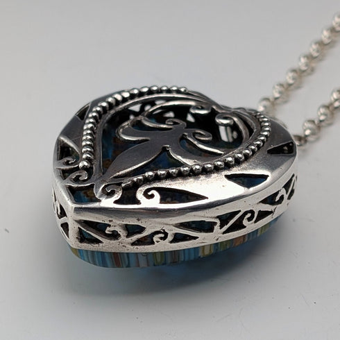 復古千花玻璃和純銀吊墜和純銀紅豆鏈項鍊,共 80 克