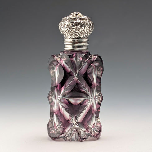 古董英國 800 銀蓋紫色切割玻璃便攜式香水瓶