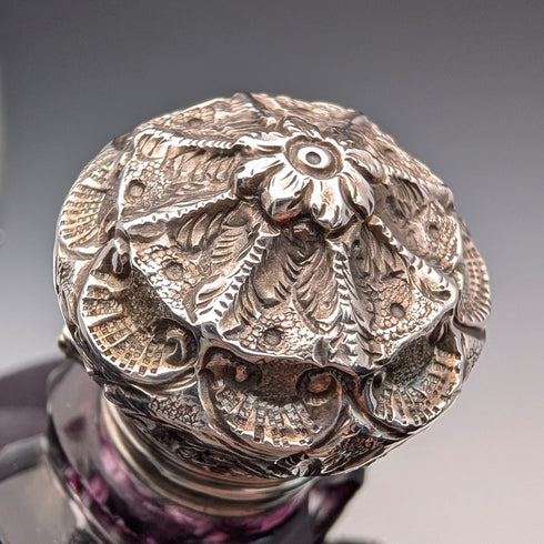 古董英國 800 銀蓋紫色切割玻璃便攜式香水瓶