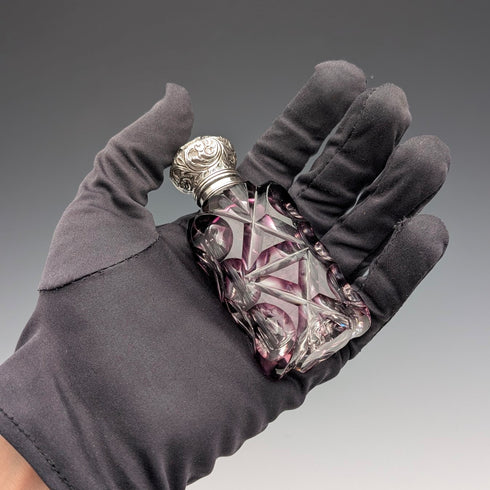 古董英國 800 銀蓋紫色切割玻璃便攜式香水瓶