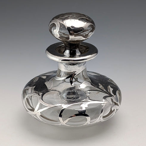 古董美國新藝術風格銀覆層玻璃香水瓶,Alvin
