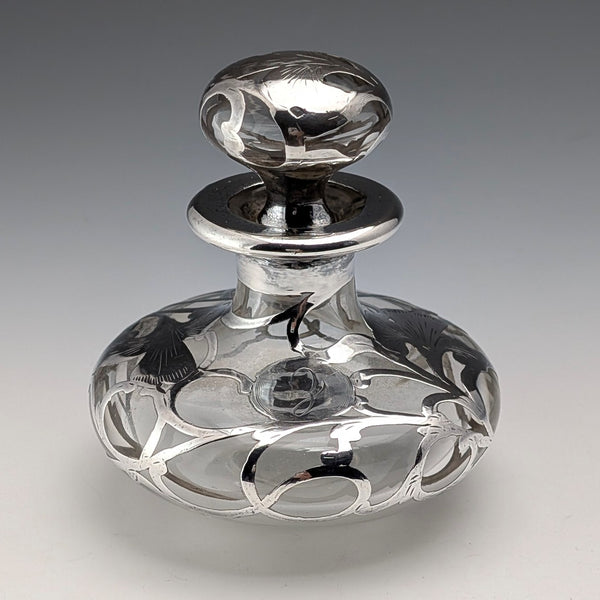 古董美國新藝術風格銀覆層玻璃香水瓶,Alvin