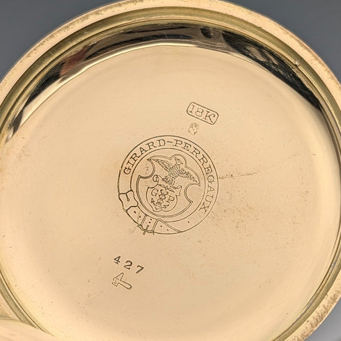 Girard-Perregaux pocket watch, circa 1930, 18K gold, hunter case, good working condition, with leather box.