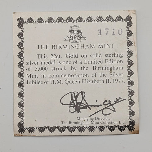 1977年 英国エリザベス2世女王 シルバージュビリー 純銀&金メッキメダル Birmingham&Mint ケーツ付