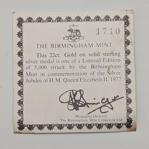 1977 Queen Elizabeth II Silver Jubilee Medal, Pure Silver & Gold Plated, Birmingham & Mint, with Case