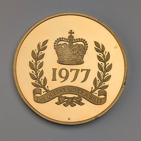 1977年 英国エリザベス2世女王 シルバージュビリー 純銀&金メッキメダル Birmingham&Mint ケーツ付