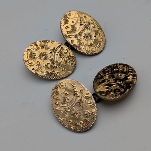 英國復古花卉金色橢圓形袖扣