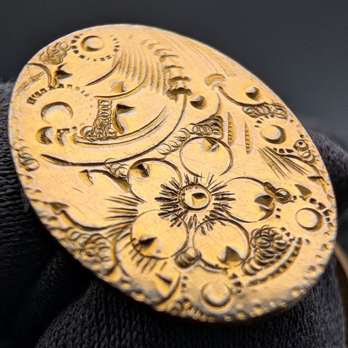 英国ヴィンテージ フローラル装飾 ロールドゴールド製 オーバル型カフリンクス