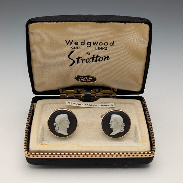 British Vintage Wedgwood Men's Cameo Gold-Plated Cufflinks with Case