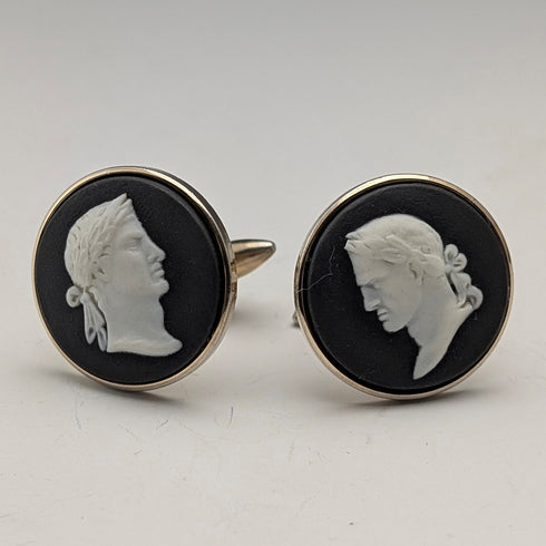 British Vintage Wedgwood Men's Cameo Gold-Plated Cufflinks with Case
