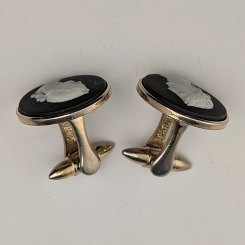 British Vintage Wedgwood Men's Cameo Gold-Plated Cufflinks with Case