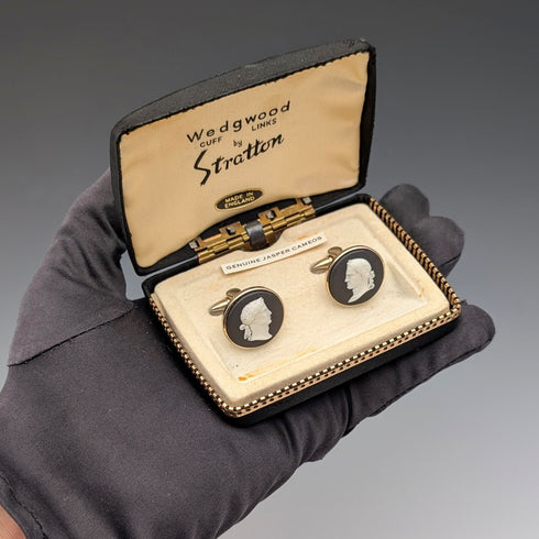 British Vintage Wedgwood Men's Cameo Gold-Plated Cufflinks with Case