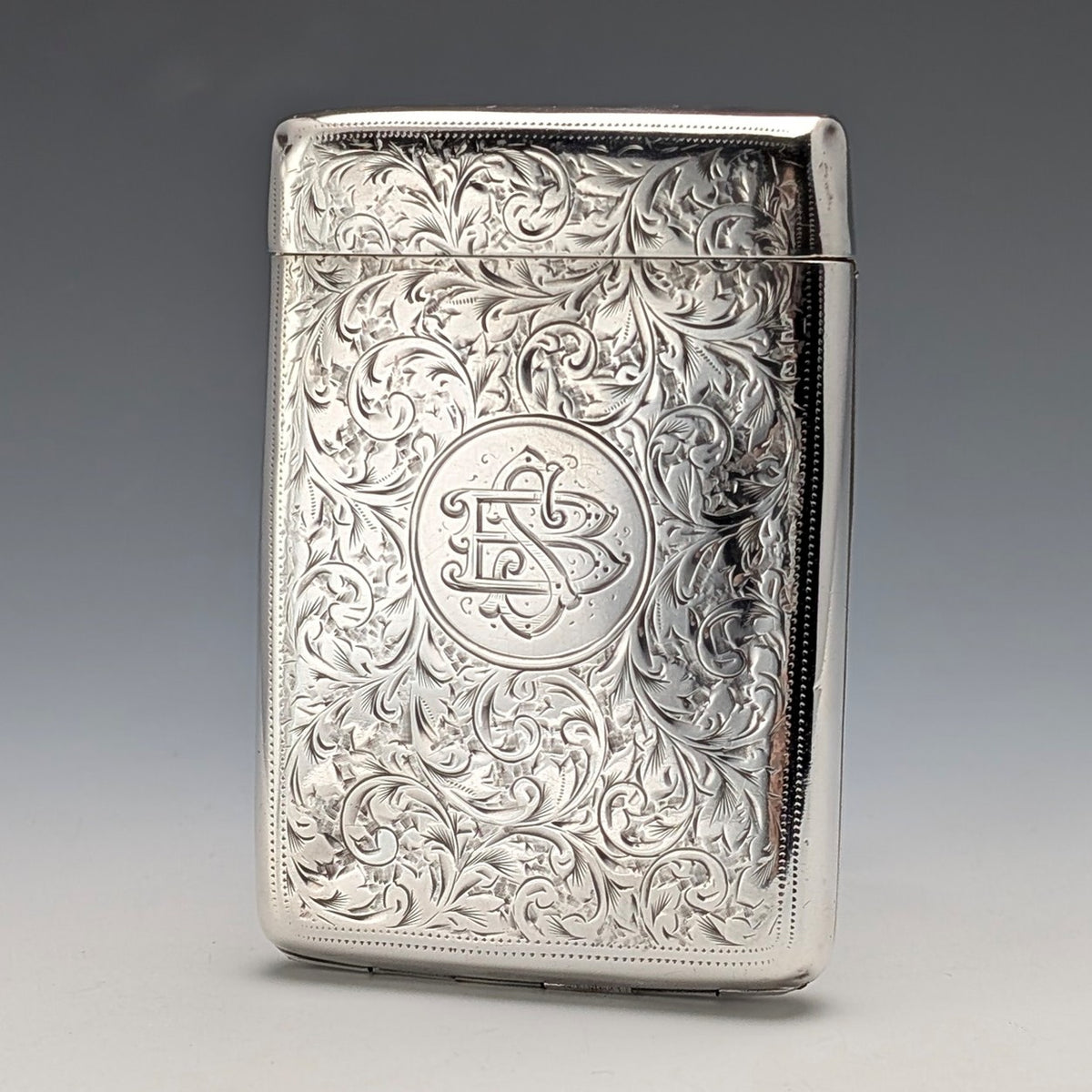 1902年 英国アンティーク 純銀製 シガレットケース 75g I.J.