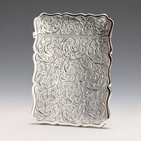 1900年 英国アンティーク スクロール彫刻 純銀製カードケース 71g George Unite