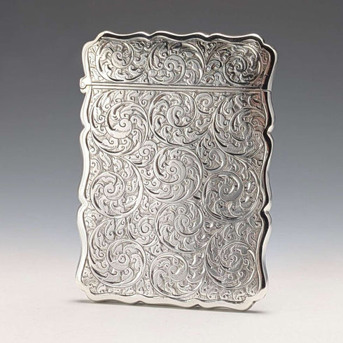 1900 British Antique Scroll Engraved Sterling Silver Card Case, 71g, George Unite
