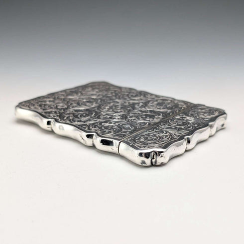 1900 British Antique Scroll Engraved Sterling Silver Card Case, 71g, George Unite