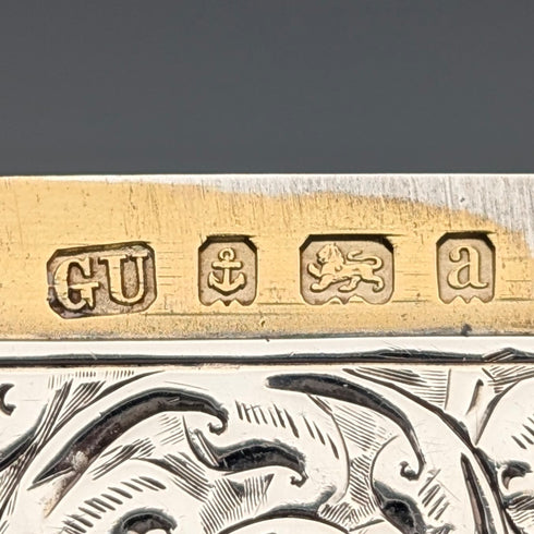 1900年 英国アンティーク スクロール彫刻 純銀製カードケース 71g George Unite