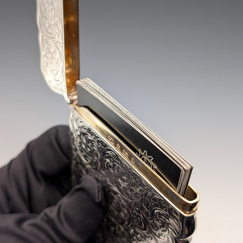 1900年 英国アンティーク スクロール彫刻 純銀製カードケース 71g George Unite