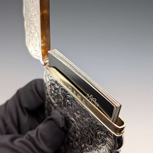 1900 British Antique Scroll Engraved Sterling Silver Card Case, 71g, George Unite