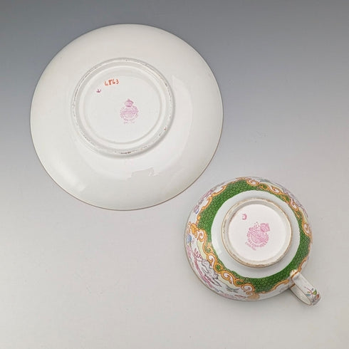 20世紀初英國明頓茶杯和茶碟,毒蛇紋,綠色