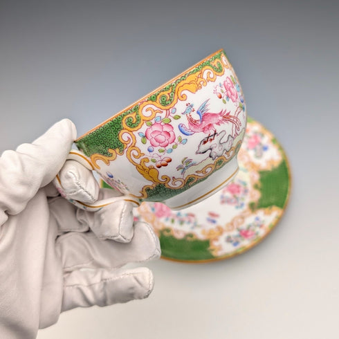 20世紀初英國明頓茶杯和茶碟,毒蛇紋,綠色