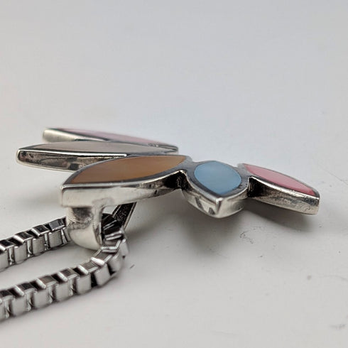 ヴィンテージ 純銀台座 5色マザーオブパール 花形ペンダント ネックレス付