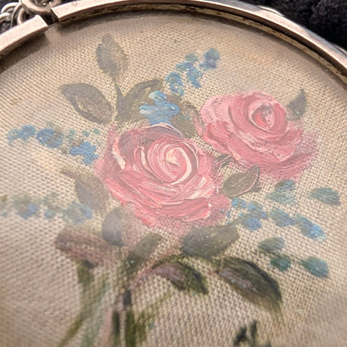 ヴィンテージ 純銀台座 手描き薔薇ペンダント ネックレス付