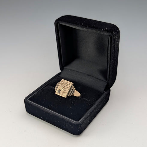 ヴィンテージ 純銀&9ctゴールドメッキ シグネットリング 指輪(22号)