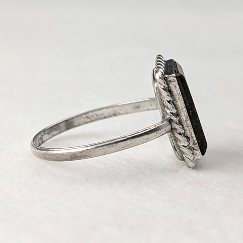 ヴィンテージ 純銀台座 ブラウンベース瑪瑙 シグネットリング 指輪(14号)