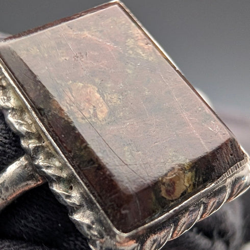 ヴィンテージ 純銀台座 ブラウンベース瑪瑙 シグネットリング 指輪(14号)