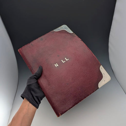 1904 British Antique Burgundy Leather File Holder by Arthur William Clare