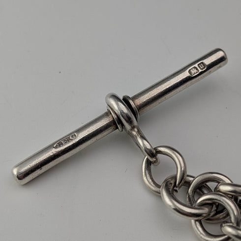 1894年頃 英国アンティーク ファンシーリンク 純銀製アルバートチェーン 44g 純銀メダルフォブ