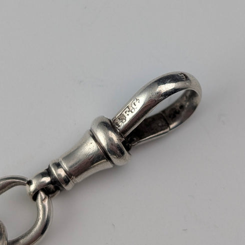 1894年頃 英国アンティーク ファンシーリンク 純銀製アルバートチェーン 44g 純銀メダルフォブ