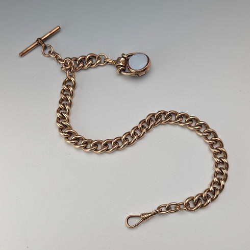 古董英國軋金阿爾伯特鏈,配有雙色旋轉錶鍊和天然寶石。