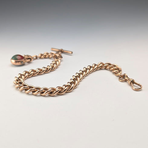 古董英國軋金阿爾伯特鏈,配有雙色旋轉錶鍊和天然寶石。
