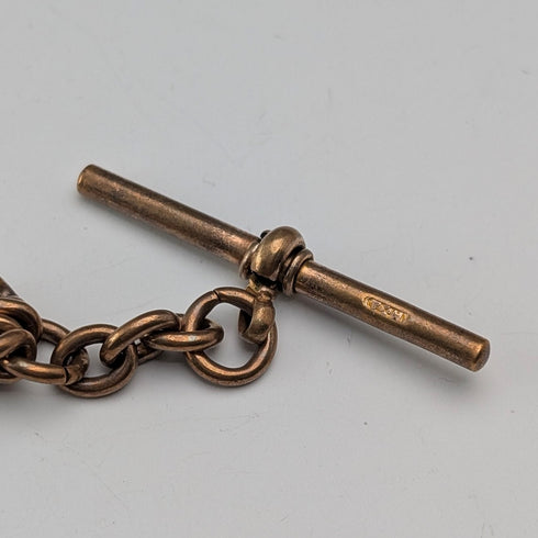 古董英國鍍金雙阿爾伯特鏈,配黃銅鑰匙扣