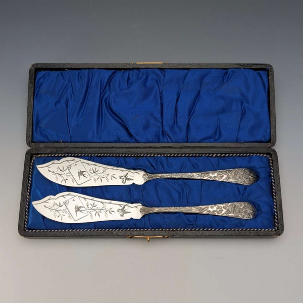 1870年代 英国アンティーク シルバープレート製 バターナイフペア ケース入