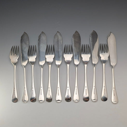 1903 British Antique Silver Plate Fish Cutlery (6 Pairs) by Walker & Hall