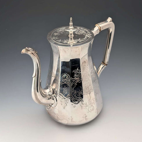 1853年 英国アンティーク シルバープレート製 コーヒーポット Thomas Bradbury & Sons