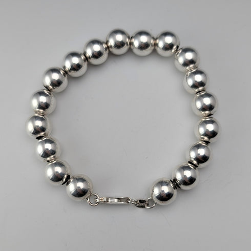 Vintage Sterling Silver Large Beaded Bracelet, 15g