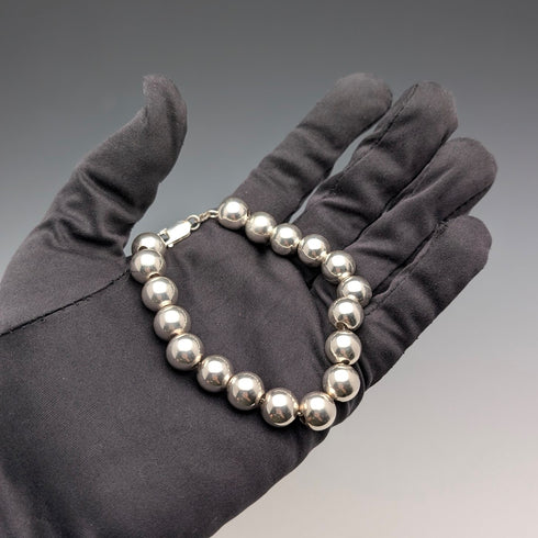 Vintage Sterling Silver Large Beaded Bracelet, 15g
